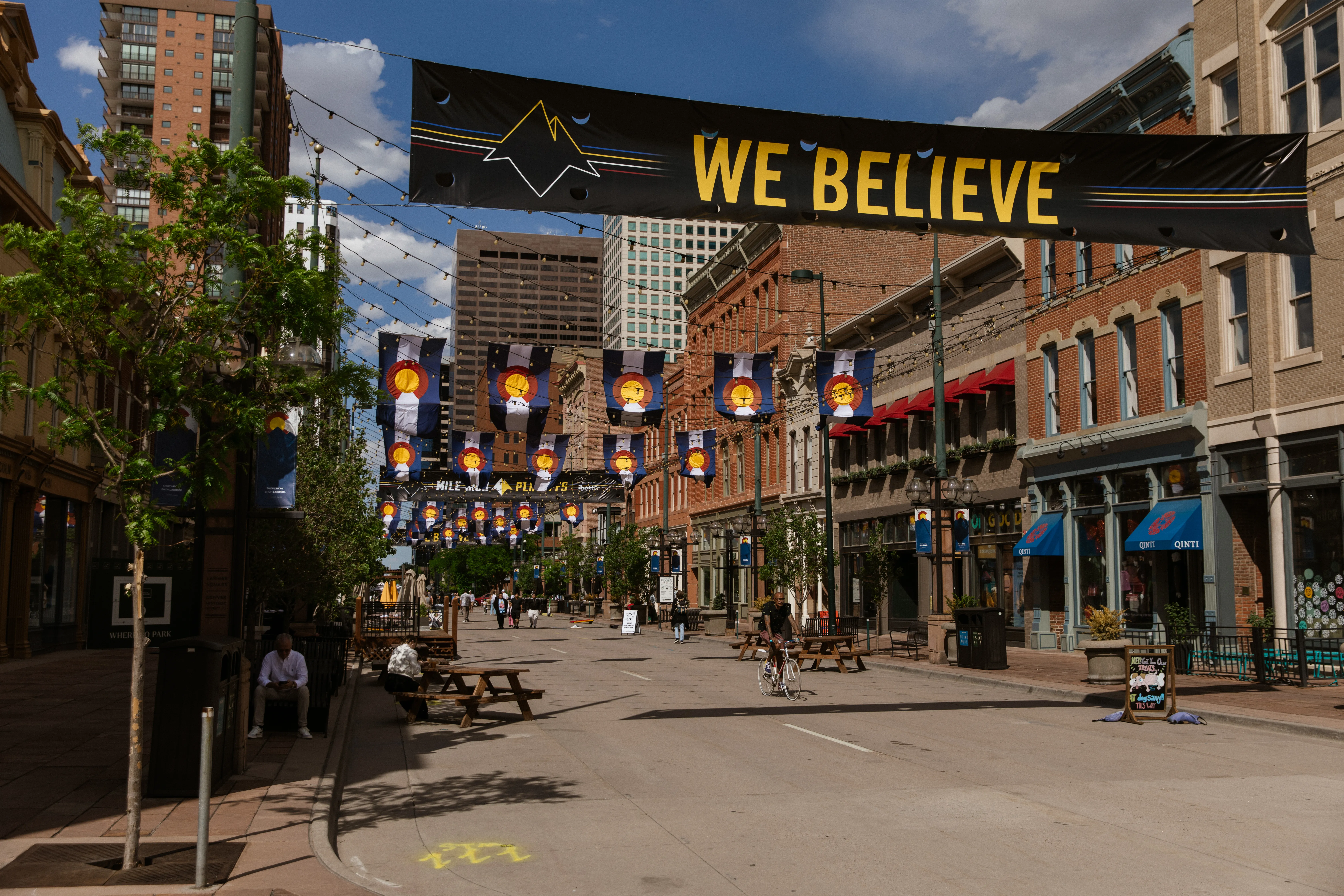 Larimer Square under Colorado playoff banners