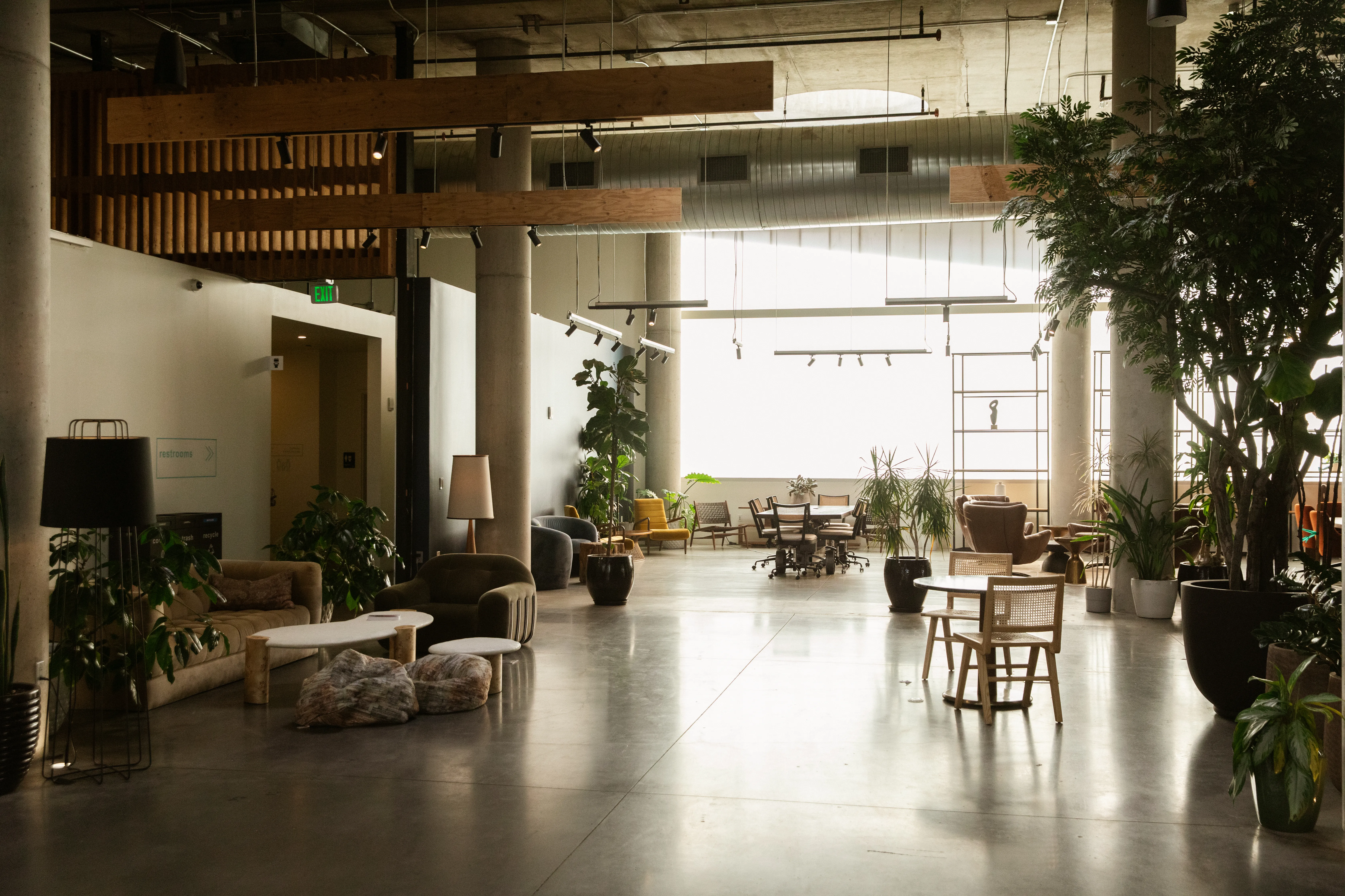 Sunlit studio-style lobby interior